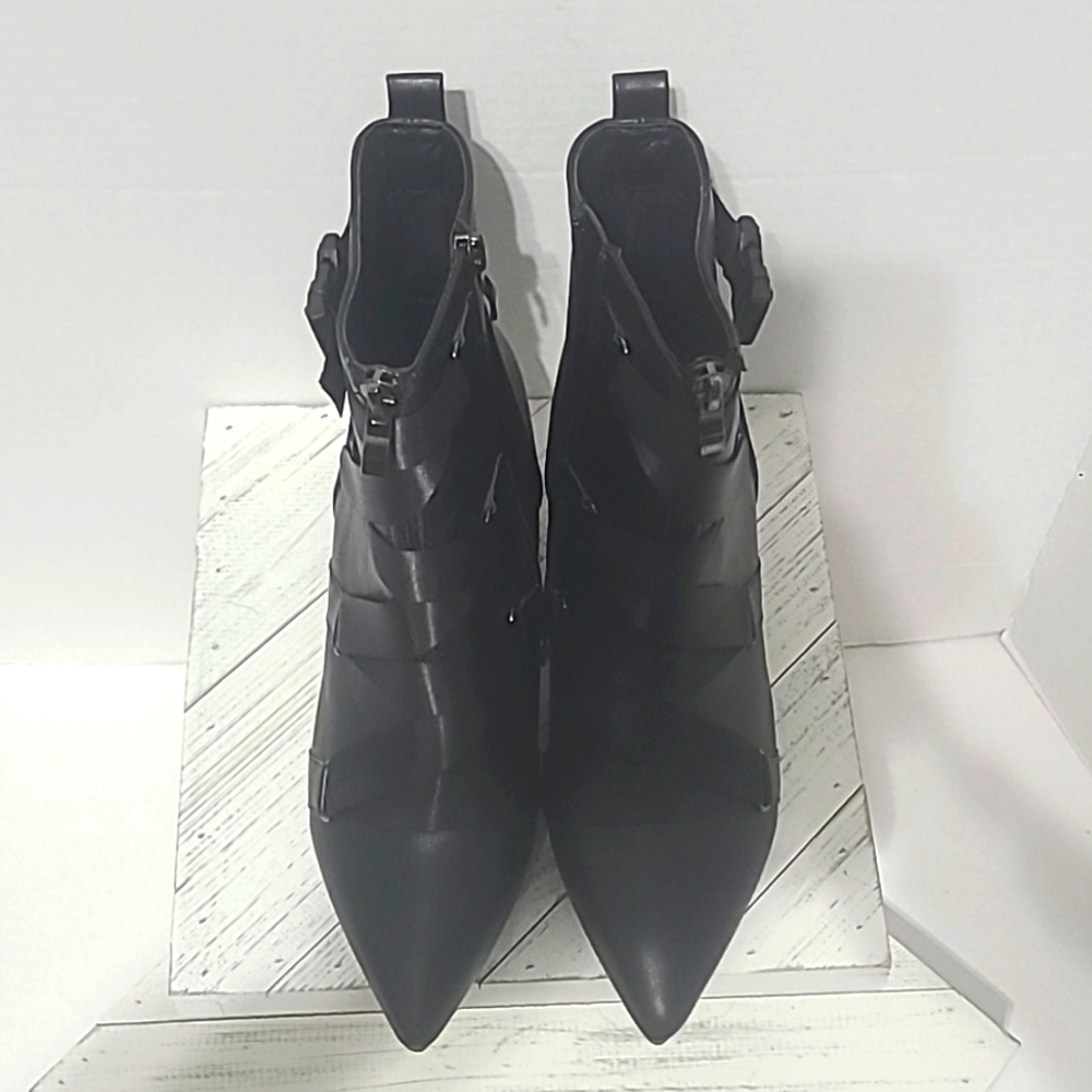 Unique and Low Heel Black Straped Booties size 8